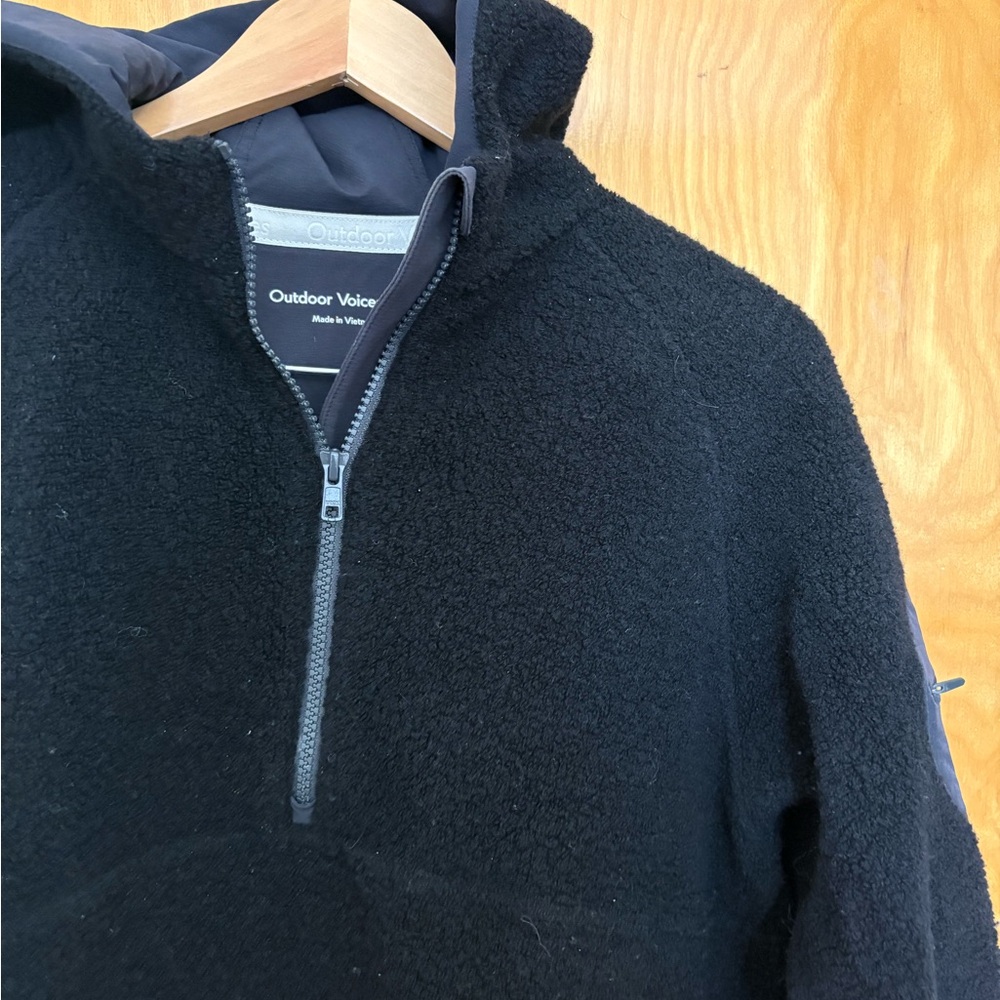 Outdoor Voices black wool blend quarter zip hoodie - Picture 2 of 4